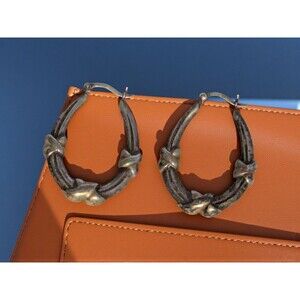 Vintage Retro 1960s Classic Loops Gold Tone Earrings Clip 1 1/2" Ribbons Oval